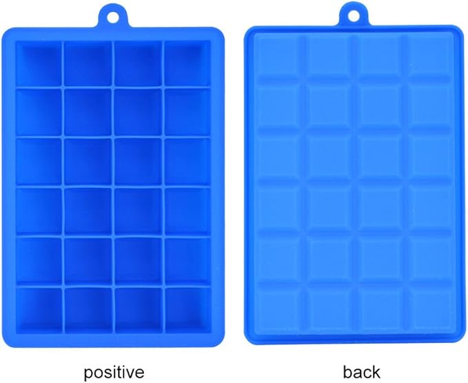 Ice Cube Tray, Silicone Square Ice Trays Easy Release Stackable Ice Cube Mold with Removable Lid, 24 Cavity (2 Pack,Blue)