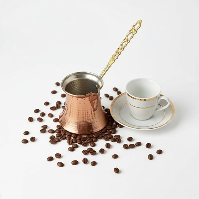 Handmade Hammered Copper Turkish Coffee Pot – 14.4 oz (425 ml) – Briki Greek Coffee Pot & Arabic Coffee Maker – Traditional Copper Cezve for 4–5 Cups – Stovetop Safe