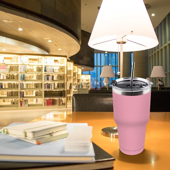 Amtidy 8 Pack 30oz Travel Mug, Powder Coated Stainless Steel Vacuum Double Wall Bulk Tumbler, Durable Insulated Coffe Cup with Splash Proof Lids straw and cleaning brush，for Home, Office, Party