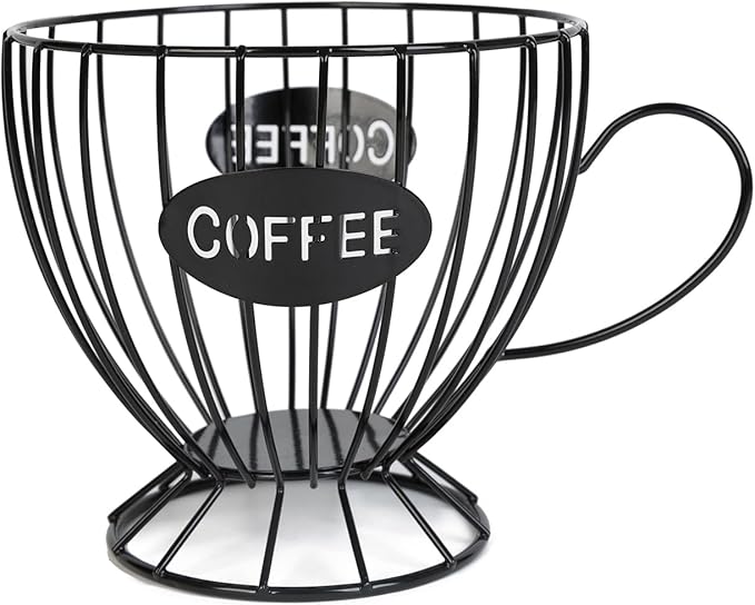 Coffee Pod Holder,Large K Cup & Capsule Storage Organizer, Tea Cup Coffee Capsule Basket, Metal Coffee Bar Organizer for Kcup Kitchen Dinning Room Office Home Cafe Hotel (Black)