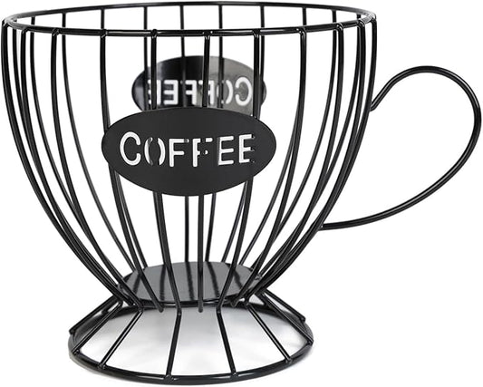 Coffee Pod Holder,Large K Cup & Capsule Storage Organizer, Tea Cup Coffee Capsule Basket, Metal Coffee Bar Organizer for Kcup Kitchen Dinning Room Office Home Cafe Hotel (Black)