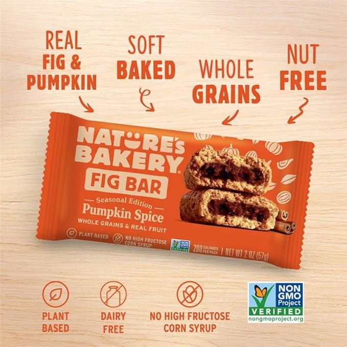 Nature's Bakery Whole Wheat Pumpkin Spice Fig Bars, 2 oz Snack Bars (36 Ct), Plant-Based, Vegan, Non-GMO