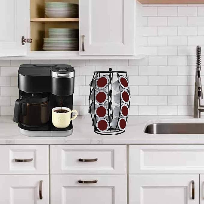 K Cup Carousel Coffee Pod Holder Kcup Organizer Coffee Station Coffee Décor Storage for Counter, Holds 20 Coffee Pods, No Assembly Required, Black