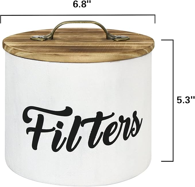 Coffee Filter Holder, Farmhouse White Filter Storage Container Basket for Counter, Wooden Case, Coffee Bar Accessories