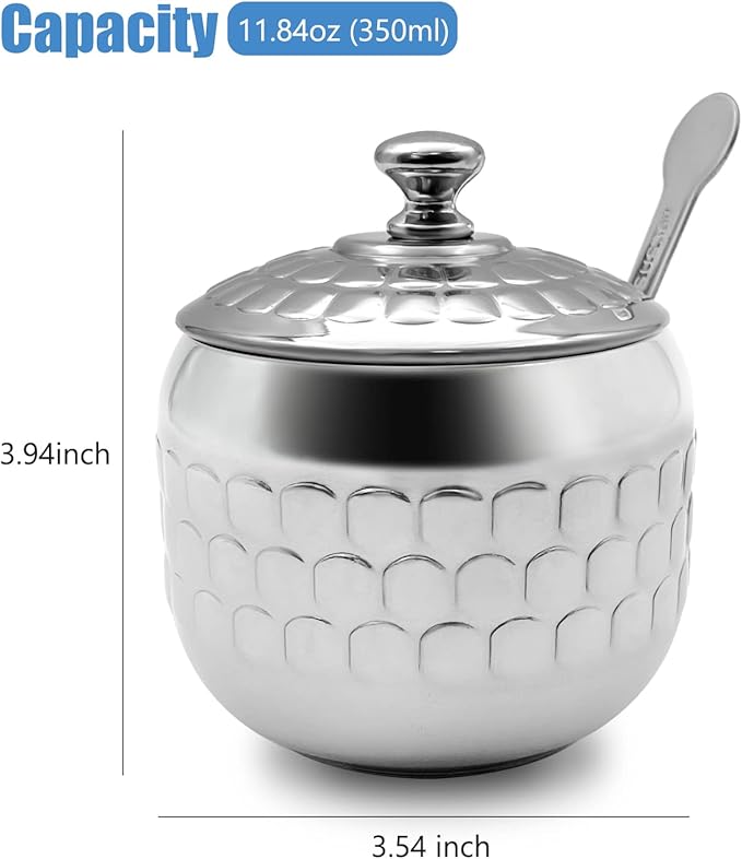 Stainless Steel Sugar Bowl Coffee Seasoning Jar Condiment Pot Spice Container Canister Cruet with Lid and Spoon