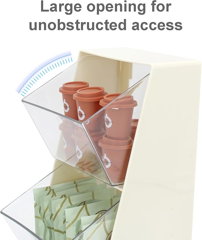Bokelai Coffee Pod Holder with 2 Large Capacity Basket K Cup Storage Container Coffee Bar Accessories for Creamer Suger Plastic Desk Box Tea Bag Organizer Creamy White/Clear