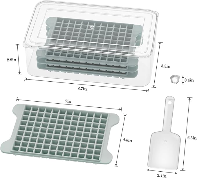 Mini Ice Cube Tray for Freezer: GGUW Nugget Ice Cube Tray with Bin - Crushed Ice Tray Making 4×108 PCS Icecube - Easy Release Iced Maker Trays