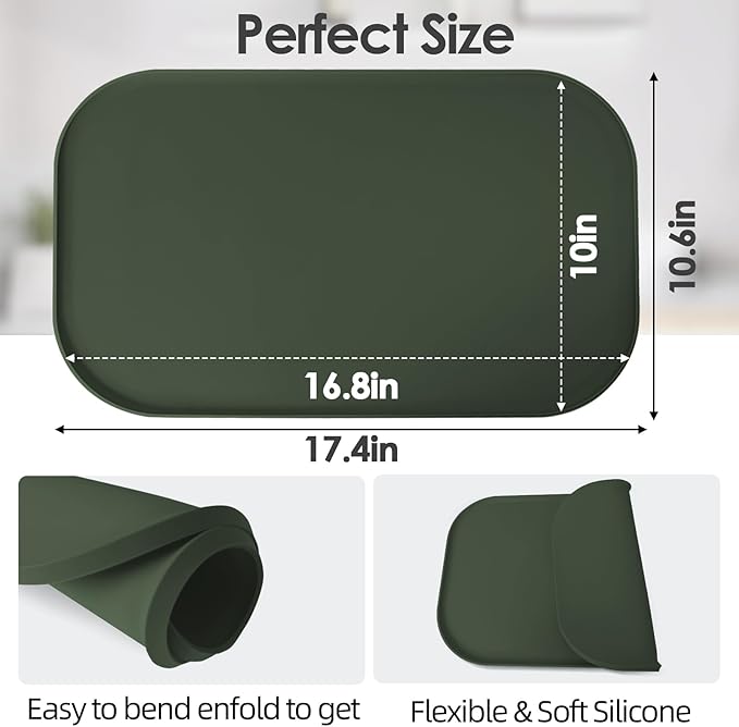 Silicone Coffee Maker Mat with Lip, 17.4'' x 10.6'' Heavy Duty Coffee Maker Mat for Countertops, Coffee Tray Fit Under Coffee Machine Appliance Automatic Machines Espresso Accessory, Dark Olive