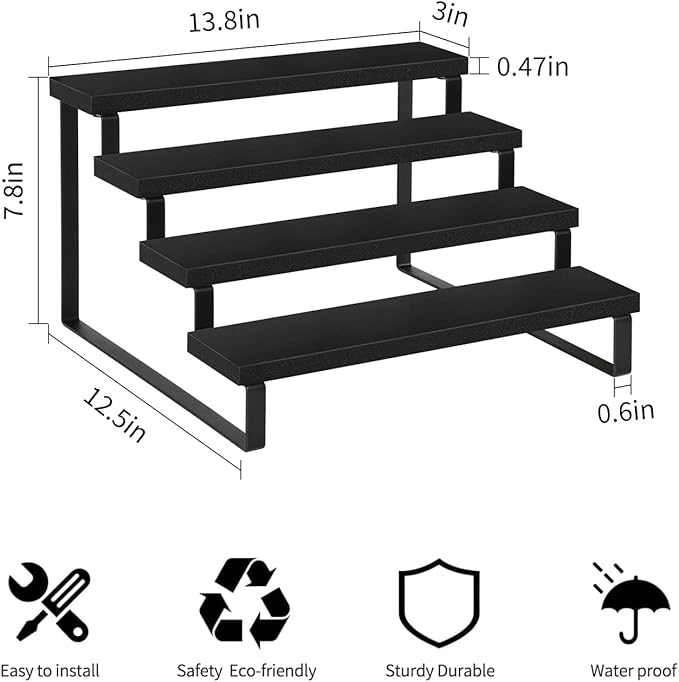 YINMIT Wooden Display Riser Stand, Tiered Perfume and Cologne Organizer Stand, 4 Tier Spice Rack Organizer, Rustic Display Shelf for Candles (4 Tier,Black)