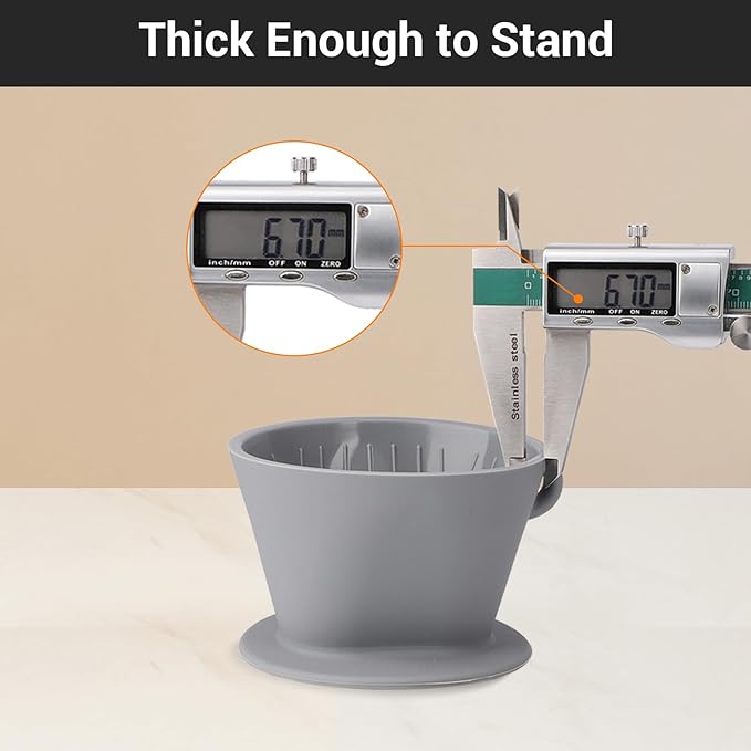 Segarty Silicone Coffee Dripper, Gray Single Cup Pour Over Coffee Maker with Storage Pouch, Size NO.2 Reusable Cone Drip Filter Holder Slow Brewer with 3 Holes for Travel, Camping, Backpacking