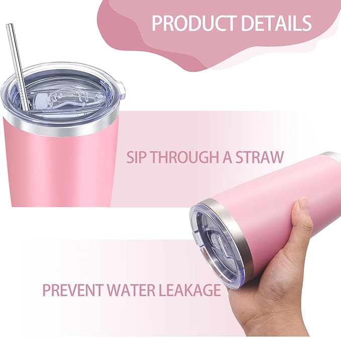 YOUKE OLA 16 Pack Insulated Coffee Tumbler - 20oz Stainless Steel Double Wall Vacuum Travel Tumbler Cup with Lid and Straw for Cold & Hot Drinks (Mixed Colors)