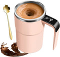 Electric Coffee Mug with a Built-in LCD Thermometer, Automatic Magnetic Stirring Coffee Mug, 380ML/13OZ, Stainless Steel Self Stirring Cup with Lid, Perfect for Brewing Coffe-e, Milk, Cocoa (Pink)