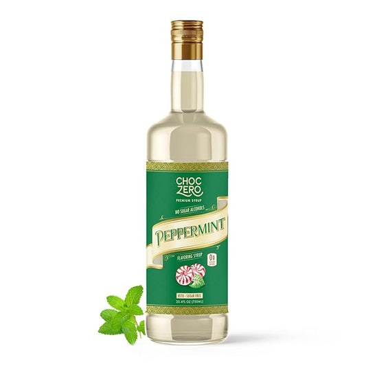 ChocZero Sugar Free Peppermint Syrup for Coffee - Keto Flavoring Syrups - Low Calorie Simple Syrup for Flavored Drinks – 25.4 Fluid Ounces