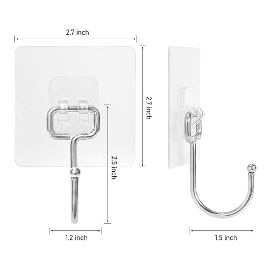 FACURY Large Adhesive Hooks 22Ib(Max), Waterproof and Rustproof Wall Hooks for Hanging Heavy Duty, Stainless Steel Towel and Coats Hooks to use Inside Kitchen, Bathroom, Home and Office, 8Pack