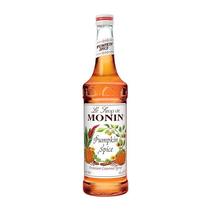 Monin - Pumpkin Spice Syrup, Hints of Nutmeg and Cinnamon, Natural Flavors, Great for Lattes, Mochas, Steamers, Teas, Ciders and Dessert Cocktails, Non-GMO, Gluten-Free (750 ml)