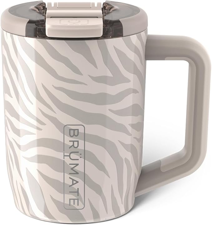 BrüMate Müv - 15oz 100% Leak Proof Insulated Coffee Mug with Handle & Lid - Stainless Steel Coffee Travel Mug - Double Walled Coffee Cup (Zebra)