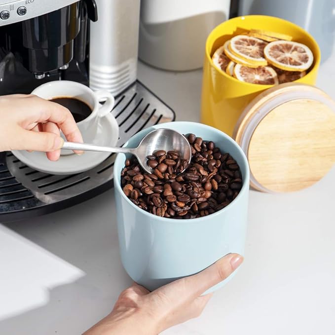 Sweejar Kitchen Canisters Ceramic Food Storage Jar, Stackable Containers with Airtight Seal Wooden Lid for Serving Coffee Bean, Flour, Tea, Spice and More - 39 Fl Oz (Turquoise)