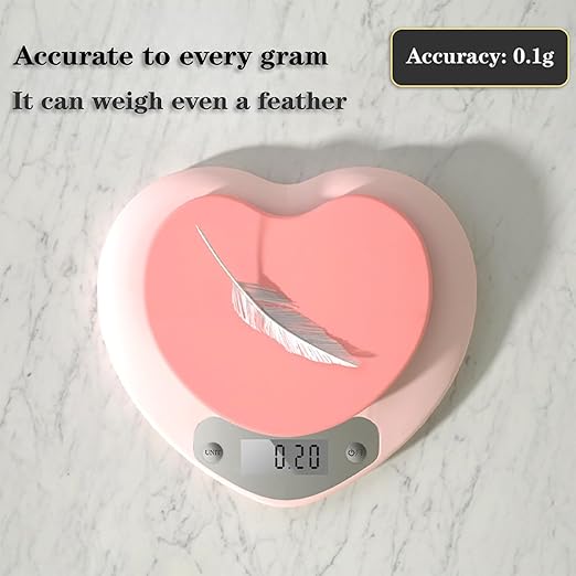 High Accuracy Digital Food Scale with Tare Function – Ideal for Kitchen, Coffee, Baking, and Food Prep – Measures in Grams and Ounces with Easy Unit Conversion (PinkHeart, 3kg)