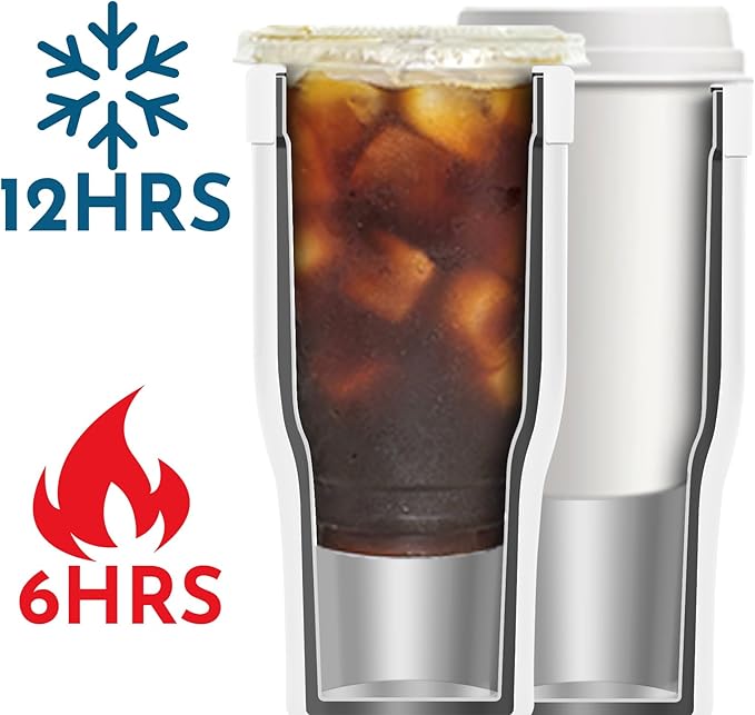 Universal Iced Coffee Sleeve - Insulated Double Wall Reusable Stainless Steel Holder Sleeves Insulator for Cold Drinks Fits Small Medium Large To Go Cups Gifts for Men Women Him Her (White)