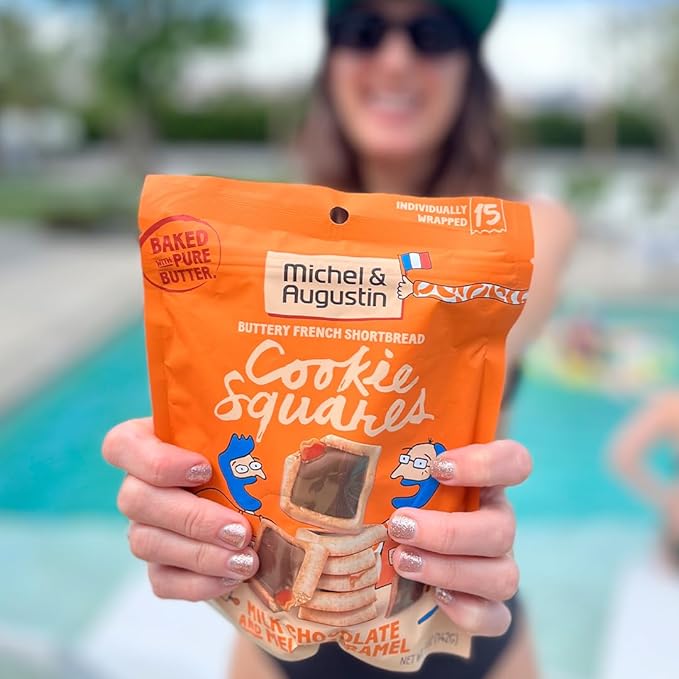 Michel et Augustin Cookies, Individually Wrapped Snacks, Gourmet Milk Chocolate & Caramel Shortbread, 15 French Butter Cookies