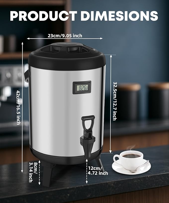 Insulated Beverage Dispenser with Spigot,2.2 Gallon/8L Coffee and Drink Server,Non-electric Thermal Hot and Cold Beverage Dispenser for Juice Chocolate Tea Milk