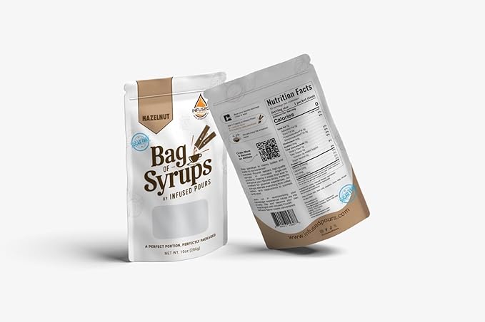 Single Serving Sugar Free Hazelnut Syrup Packets for Coffee and Cocktails - 6mL Each, 30 Count - Bag of Syrups by Infused Pours (6mL, Sugar Free Hazelnut)