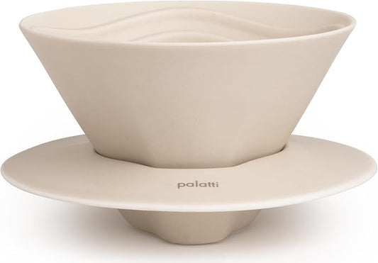 Palatti Dune Porcelain Pour Over Coffee Dripper, Ceramic Pour Over Coffee Maker, Adapt to 185 or 155 Flat Bottom Basket Filters, Medium Flow Rate, Interchangeable Wall and Base, 1-4 cups