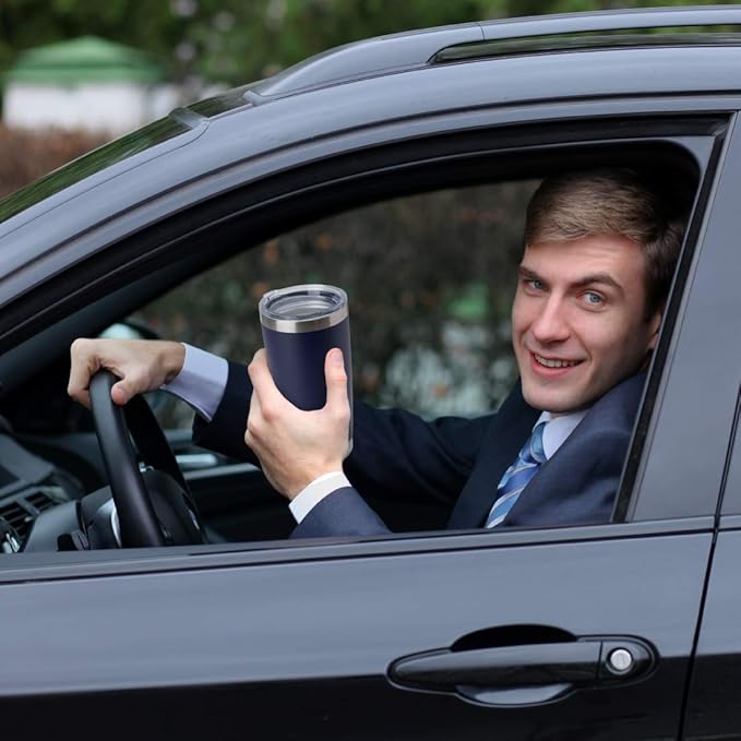 DOMICARE 20oz Tumbler with Lid Stainless Steel Tumblers Bulk, Double Wall Vacuum Insulated Coffee Travel Mug Powder Coated Tumbler, 4 Count (Pack of 1) Navy