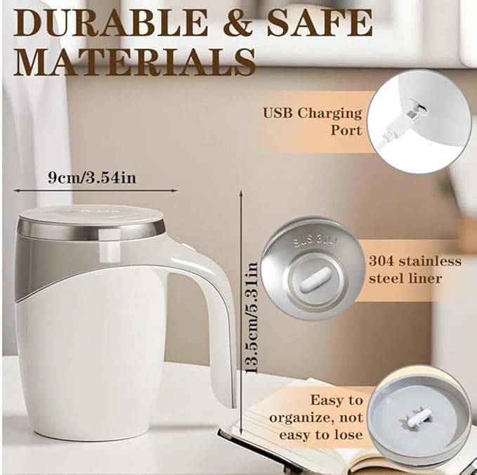 NexUp Goods USB Rechargeable Self Stirring Coffee Mug, Magnetic Mixing Travel Cup with Lid, 12oz Stainless Steel Auto Stirring Mug for Coffee, Tea, Hot Chocolate, Protein Shakes, Home or Office Gift