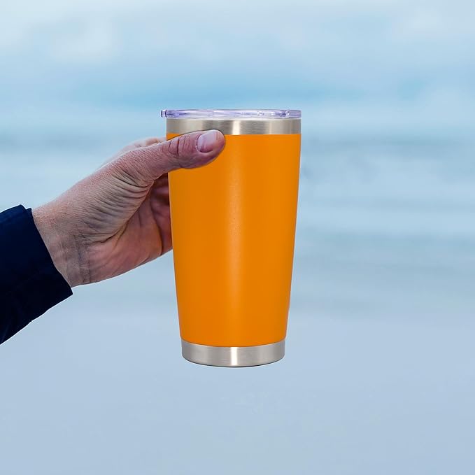 20 oz Tumbler Coffee Travel Tumblers Bulk with Lid Stainless Steel Double Wall Vacuum Insulated Mug Powder Coated Cups fit Car Cupholder for Hot and Cold - Orange, 1Pack