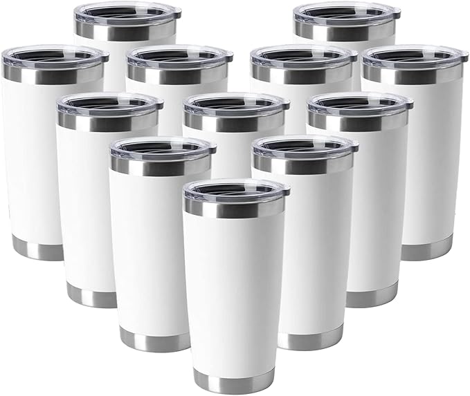 HASLE OUTFITTERS 20oz Tumblers Stainless Steel Mugs with Lid Double Wall Vacuum Insulated Coffee Cups for Cold & Hot Drinks (20oz-White, 12 Pack)