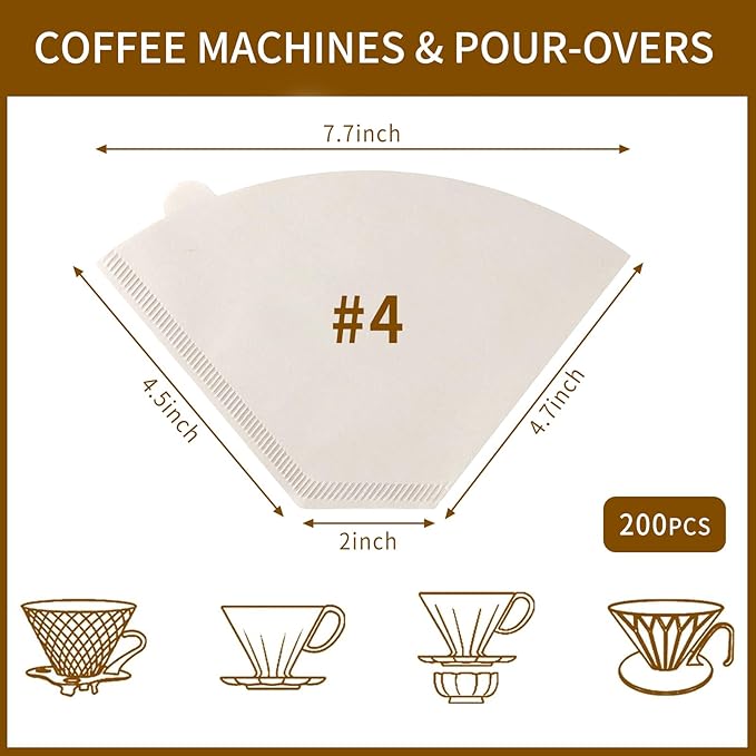 Coffee Filters #4，Coffee Filter 4 Cone Paper 12 Cup，200 Disposable Large Coffee Filters - White