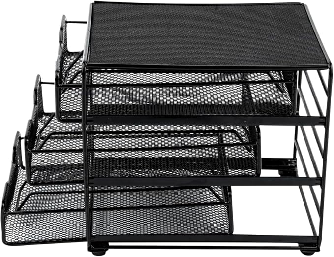 Restaurantware Restpresso 8.5 x 8.5x 7 Inch Multi-Tier Coffee Capsule Drawer 1 Heavy-Duty Pod Drawer - Holds 36 K-Cups Grip Top Iron Espresso Pod Organizer Mesh Tray Pods Not Included