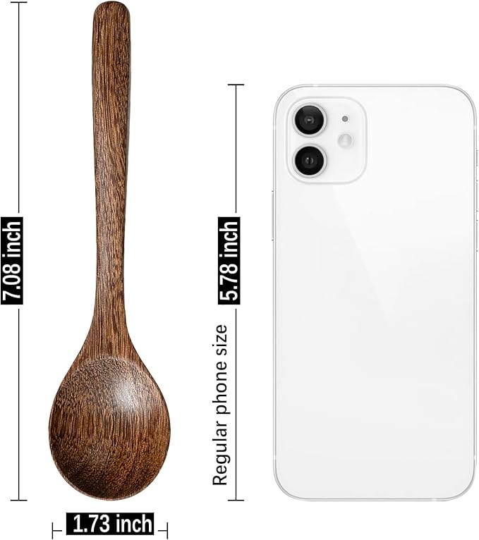 7 PCS Wooden Spoons for Eating, 7 inch Wooden Honey Spoons for Tea, Wood Teaspoons for Stirring Coffee, Padauk Wood Table Spoon for Cooking, Small Serving Spoon for Soup, Desserts & Cereal