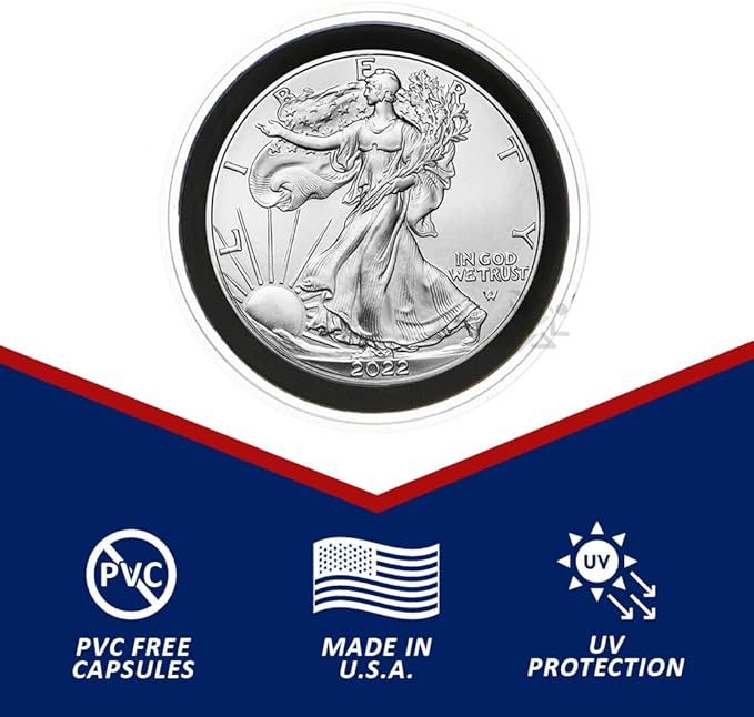 OnFireGuy 20pcs 40mm Black Ring Coin Holders & Capsule Tube with Red Cap Lid for Silver Eagles | Capsules & Storage Tube for 1oz American Silver Eagle, 30 gram Silver Panda, 1oz Silver Kangaroo