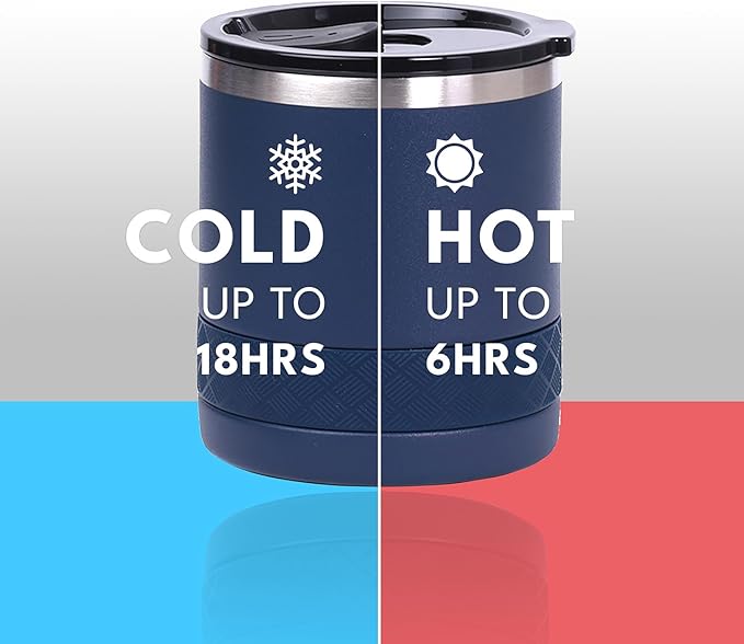 Elemental Recess Lowball Tumbler, 10oz Triple Wall Stainless Steel Cup with Non-Shattered Tritan Lid, Insulated Whiskey Glass, Insulated Coffee Tumbler Mug for Hot & Cold Drinks - Navy Blue