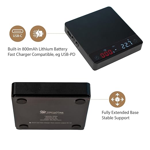 MiiCoffee Nano Pro Coffee Scale with Timer, Espresso Scale with Auto Tare, Aluminum Body, Touch Sensor and Silicone Cover (Black)