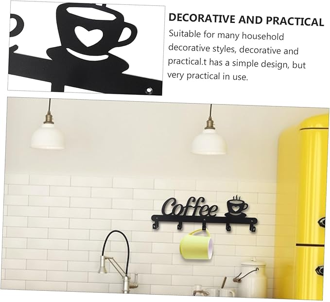 Metal Coffee Cup Hook Rack Decorative Mug Hanging Holder with Coffee Shape Design Easy Install Stable Storage for Kitchen Display and Organization