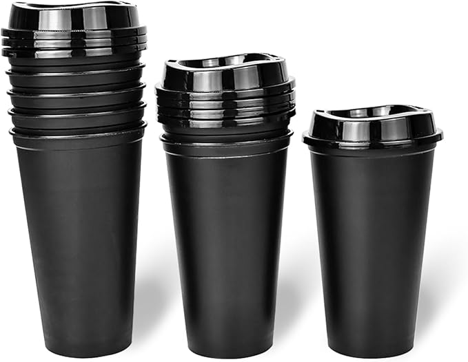 KMAKII 12 oz Reusable Coffee Cups with Lids 8 Pk, To Go Travel Cups, Hot or Cold Drinks, Dishwasher and Microwave Safe, Black