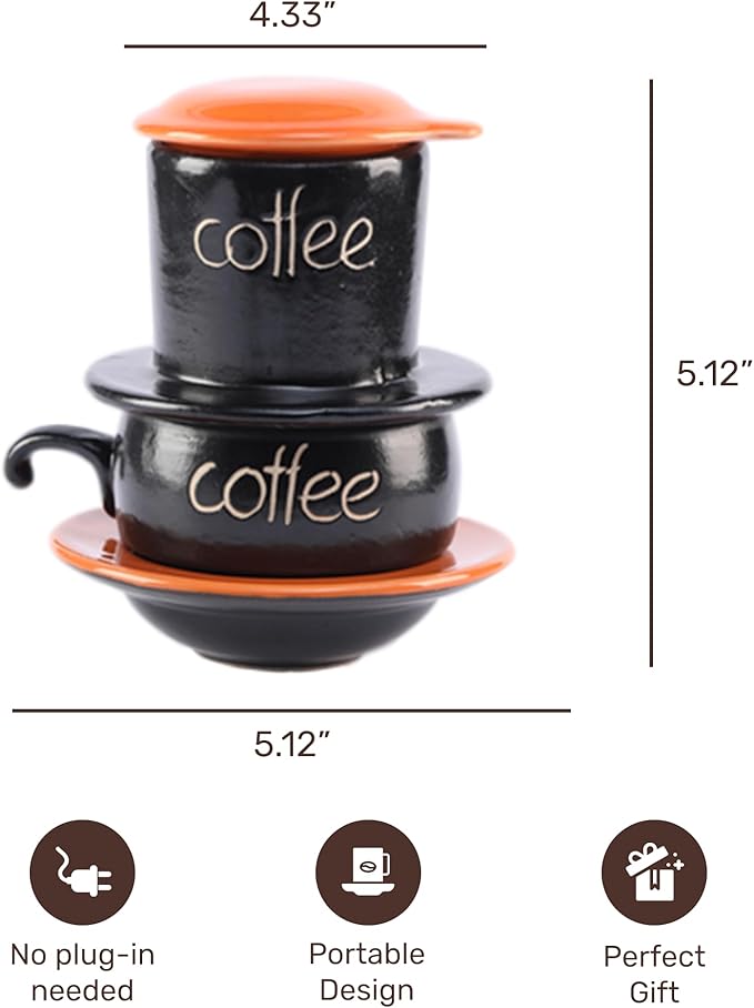 Birdee Ceramic Phin Filter - Orange Small Dripping Ceramic Coffee Phin Filter for Ground Coffee - Portable Camping Coffee Maker - Easy to Use Coffee Drip Filter - Gift for coffee lovers