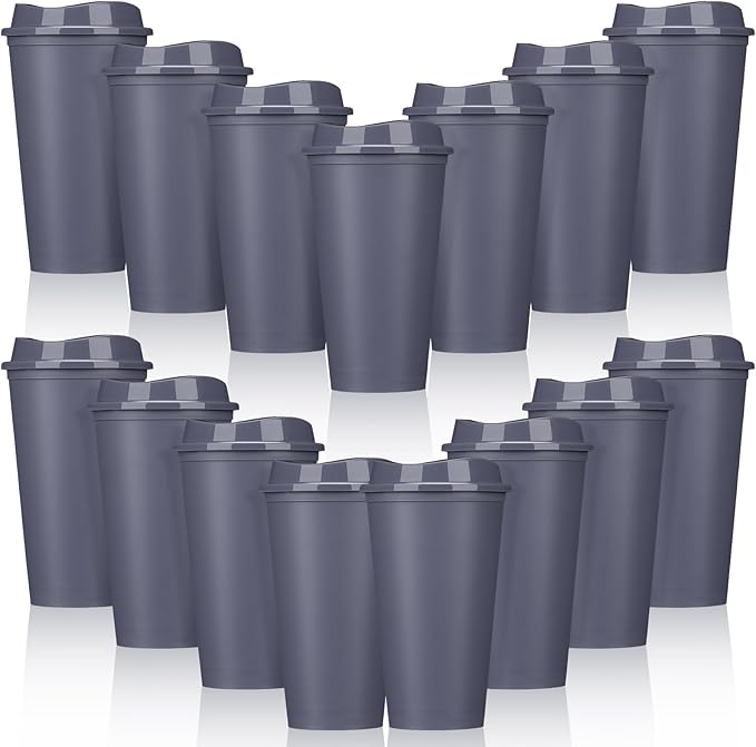 Domensi 15 Pack Reusable Coffee Cups with Lids 16 oz Disposable Travel Cups Bulk Plastic to Go Coffee Tumblers for DIY Hot Cold Drink Party Favors Coworker, Microwaveable (Gray)