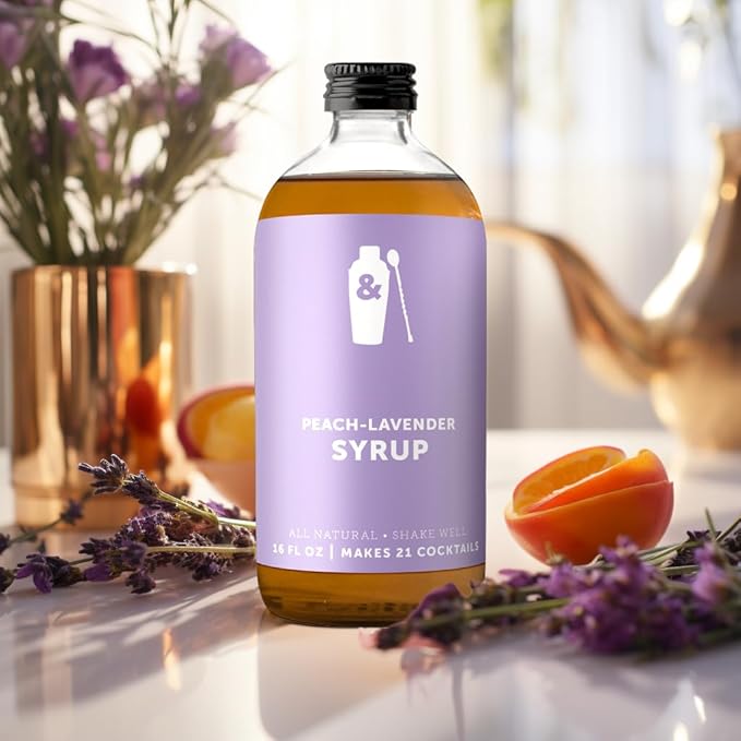 Shaker & Spoon Peach Lavender Cocktail Syrup, 16oz Floral & Fruity Flavored Syrups for Drinks, Vegan Cocktail Mixers, Mocktails, Non Alcoholic Drinks