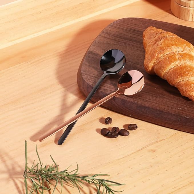 Sweejar Rose Gold 12 Pcs Mini Tea & Espresso Spoons, 5.2 Inch, Stainless Steel, Cappuccino & Dessert Spoons, Frosted Handle