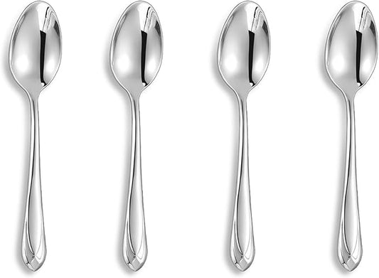 KEAWELL Premium Astra 4-Piece 5.8 inch Spoon Set – Mirror-Finished 18/10 Stainless Steel with Diamond-Faceted Handles Dishwasher Safe for Modern Dining (4, Small Spoons)