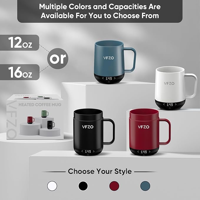 Smart Mug,Self Heating,Temperature-Controlled, Self-Heating Coffee Mug.LED Real-time Temperature Display. 180 Minutes Maximum Battery Life.Smart Coffee Cup(12oz, Slate Blue)