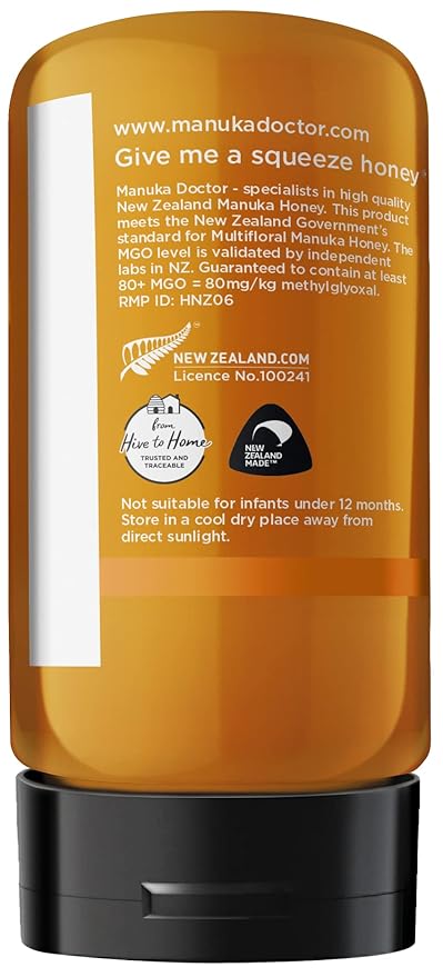 Manuka Doctor - MGO 80+ Squeezy Manuka Honey Multifloral, 100% Pure New Zealand Honey. Certified. Guaranteed. Raw. Non-GMO (10.58 oz)