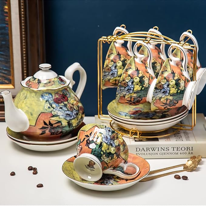 YY YEARCHY Coffee Mug Holder, Espresso Cups Holder Drainer Stand Metal Mug Tree Organizer with 6 Hook Hangers for Kitchen Counter and Tea Party (7.48 * 8.27", Gold)