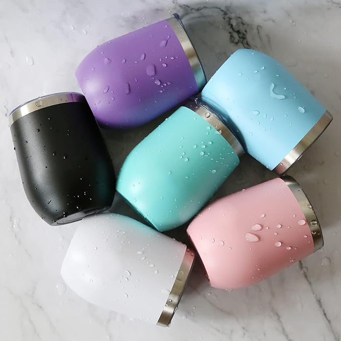 16 Pack 12oz Wine Tumbler with Lid With straw Stainless Steel Wine Tumbler Cups Double Wall Vacuum Insulated Travel Mugs Stemless Cup