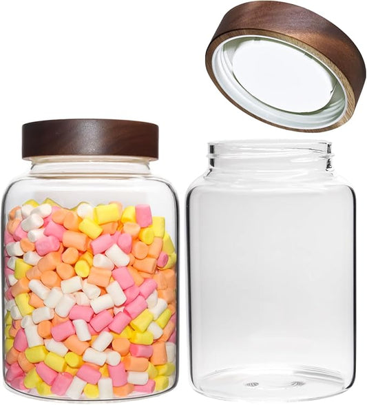 Glass Spice Jar Coffee Sugar Container Airtight Glass Jar Food Storage Canisters Bottle for Kitchen Seasoning Tea Herb Overnight Oats Bar Parfait Snacks (1800(60oz)-2 pack-no spoon)