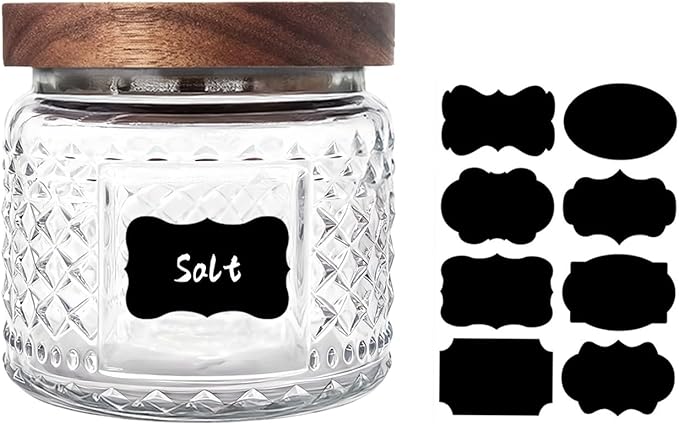 Glass Jar with Wood Lid and Label - 12 OZ Small Kitchen and Pantry Storage Container for Countertop, Airtight Decorative Vintage Canister for Candy, Cookie, Treat, Sugar, Coffee, Tea